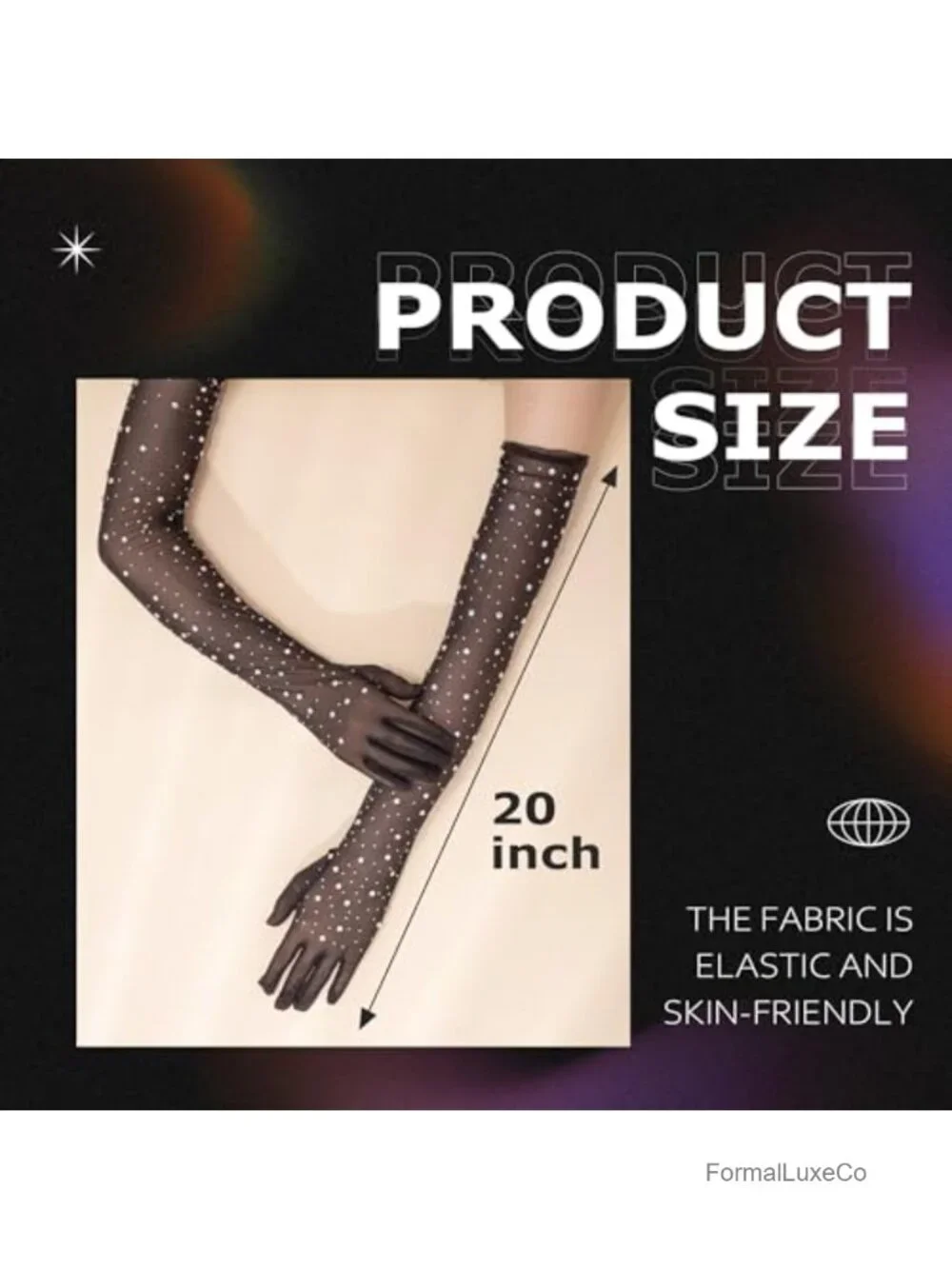 Rhinestone Sheer Gloves Sparkly Long Mesh Tulle Gloves for Party Costumes